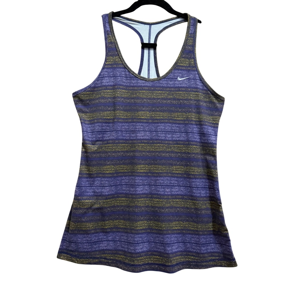 Nike Dri-FIT Racerback Tank Top Womens Large Purple Yellow Striped 502831-537